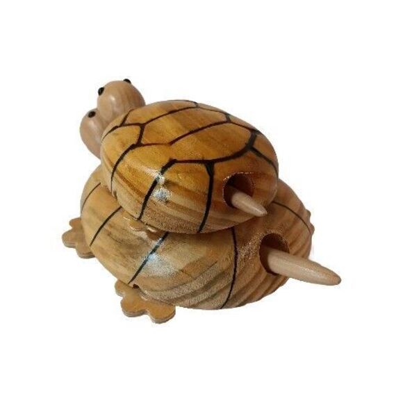 Wooden Turtle Tortoise And Baby On Wheels Moving Head And Tail Toy 6.5" X 4.5" - Picture 2 of 8